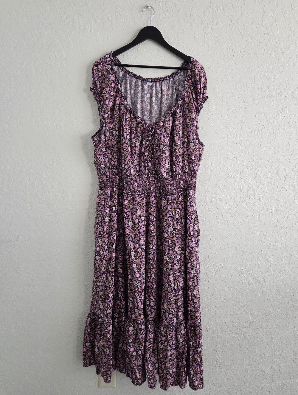 Old Navy Purple Ditsy Floral Midi Dress Sleeveless Pockets Ruffle Scoop Neck 3X